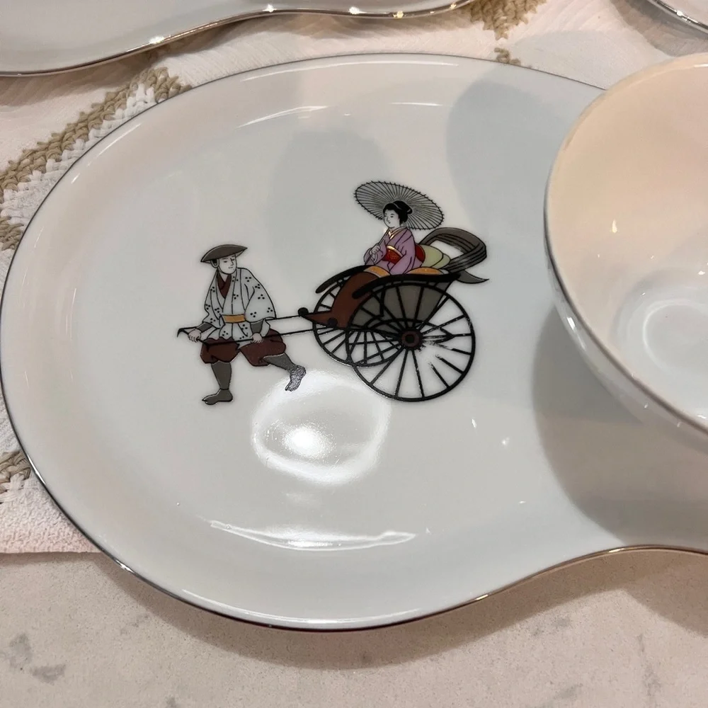 Arita Snack plates and tea cup Pattern name Rikisha Set of 5 Vintage